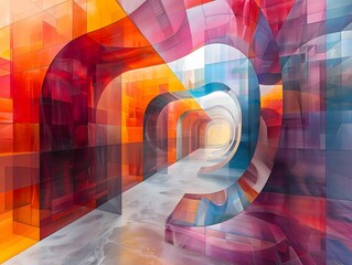 Abstract Colorful Geometric Spiral Corridor