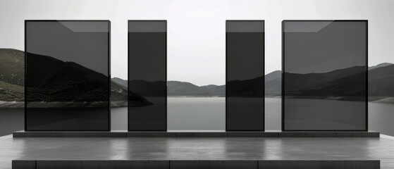 Four Mirrors in a Black and White Room