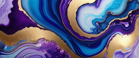 Abstract background paint swirls with water texture and wave patterns. Mixture of blue and purple paints. Fluid art painting