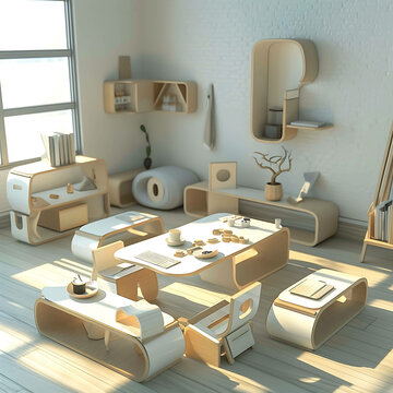 Design a modular 3D furniture system that adapt