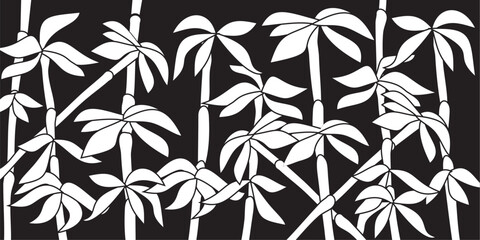 Vector black monochrome stencil Bamboo. Contour floral print drawing. Window transom for painting..