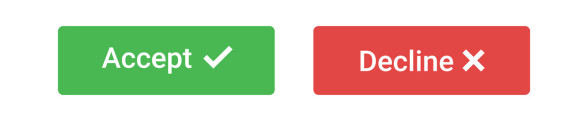 accept and decline, reject button isolated on a white background
