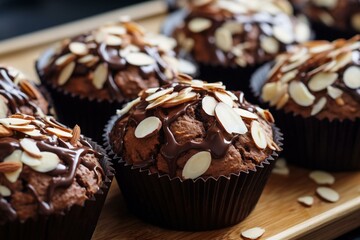 Vegan chocolate muffins with almond slivers 