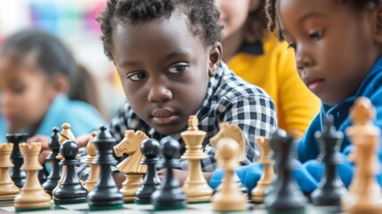 Children Learning Chess, Strategic Thinking for Future Leaders - obrazy, fototapety, plakaty