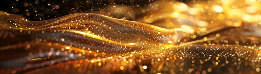 Glimmering Golden Waves with Sparkling Bokeh. Generative AI