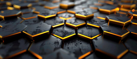 Amber Honeycomb Depth, Geometric pattern with amber highlights, Dark tone depth enhancement
