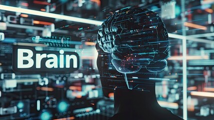 Brain technology with edge computer concept with text