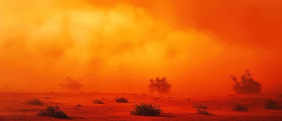 Fotobehang Approaching Sandstorm, Red filter for ominous mood, Danger atmosphere © Gasi