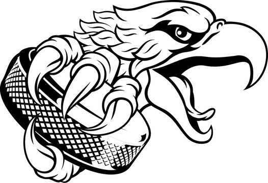 An eagle or hawk ice hockey puck cartoon sports team mascot