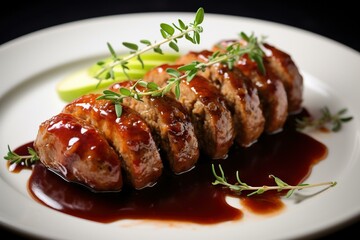 Wild boar sausages with apple cider reduction 