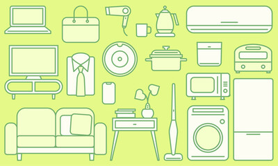 新生活 家具や家電のイラスト素材セット ベクター 春