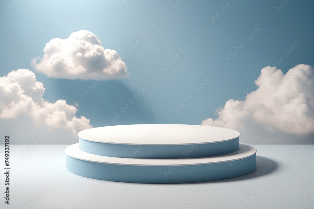 Poster cloud background podium blue 3d product sky white display platform render abstract stage pastel scen