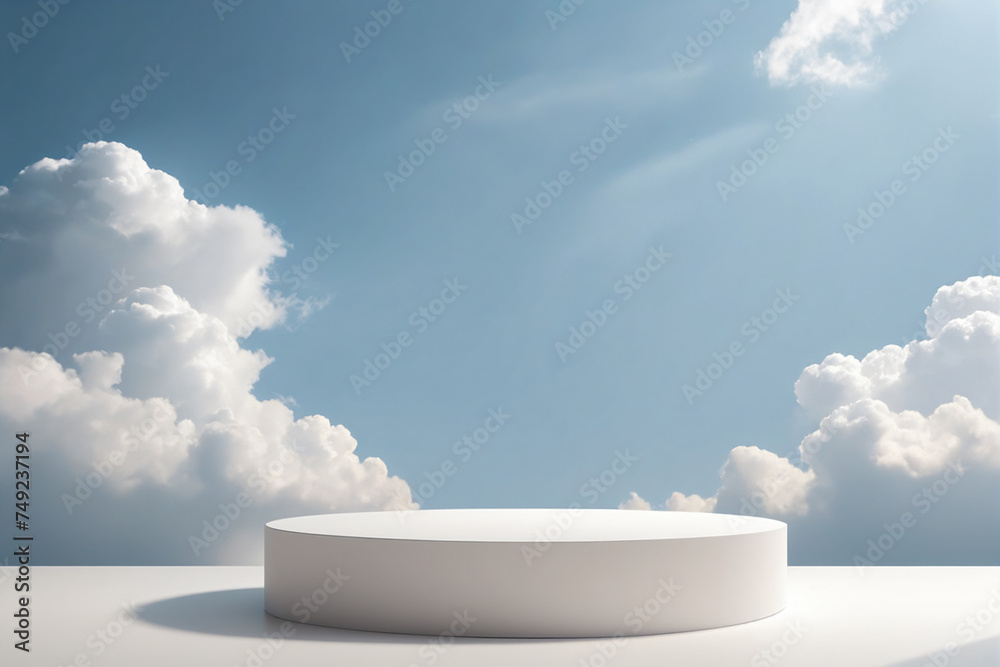 Poster cloud background podium blue 3d product sky white display platform render abstract stage pastel scen