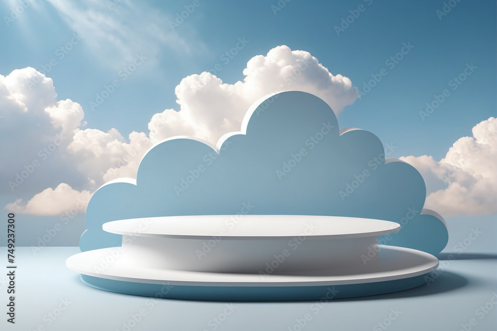 Poster cloud background podium blue 3d product sky white display platform render abstract stage pastel scen