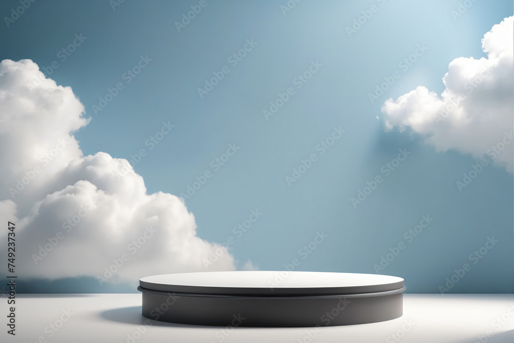 Poster cloud background podium blue 3d product sky white display platform render abstract stage pastel scen