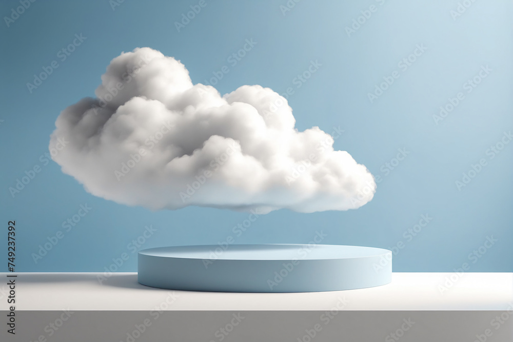 Poster cloud background podium blue 3d product sky white display platform render abstract stage pastel scen