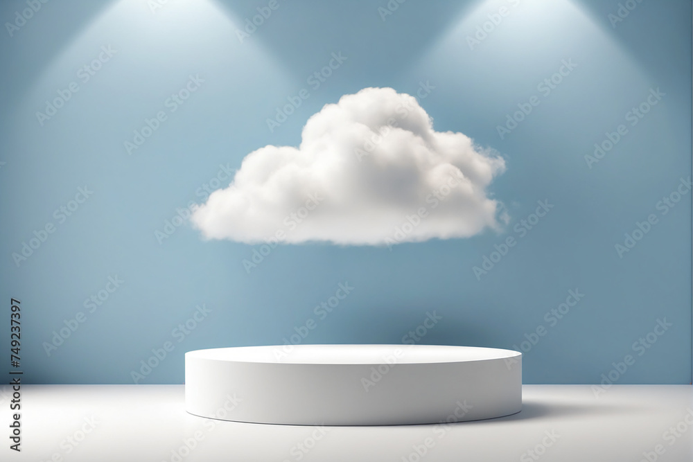 Poster cloud background podium blue 3d product sky white display platform render abstract stage pastel scen