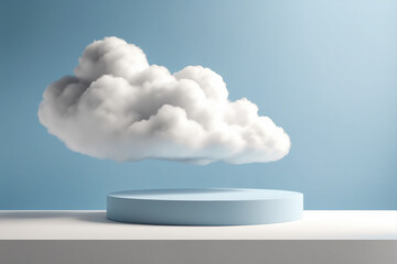 Cloud background podium blue 3d product sky white display platform render abstract stage pastel scene. Podium stand light minimal cloud background studio dreamy pedestal