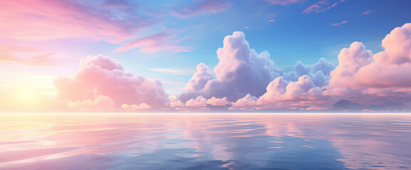 Captivating gradient seascape with pastel-colored clouds and calm waters, presenting the cutest and...