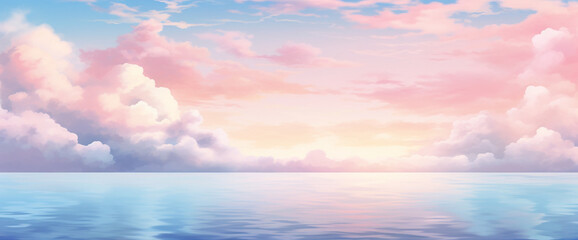 Captivating gradient seascape with pastel-colored clouds and calm waters, presenting the cutest and...