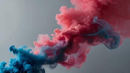 Colorful abstract red pink and blue smoke blends with black background in a beautiful explosion of hues, resembling clouds in a vibrant sky