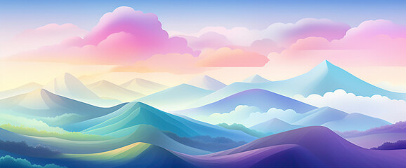 Charming gradient landscape featuring rolling hills and a rainbow sky, evoking the most adorable...