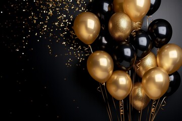 Glamorous Black and Gold Balloons with Confetti