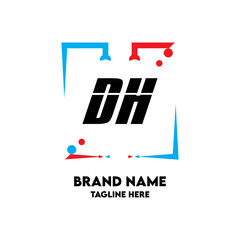 DH Square Framed Letter Logo Design Vector