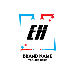 EH Square Framed Letter Logo Design Vector