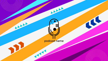 ABSTRACT TEMPLATE PODCAST MICROPHONE FLAT COLOR GEOMETRIC SHAPE MEMPHIS DESIGN BACKGROUND VECTOR. GOOD FOR COVER DESIGN, BANNER, WEB,SOCIAL MEDIA