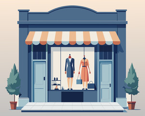 online shopping on mobile concept, man and woman waiting in line to purchase goods on storefront through smartphone, web and banner, vector flat illustration