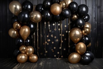 Elegant Black and Gold Balloons with Festive Party Decor