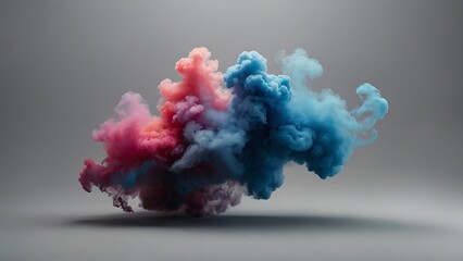 Colorful abstract red pink and blue smoke blends with black background in a beautiful explosion of hues, resembling clouds in a vibrant sky