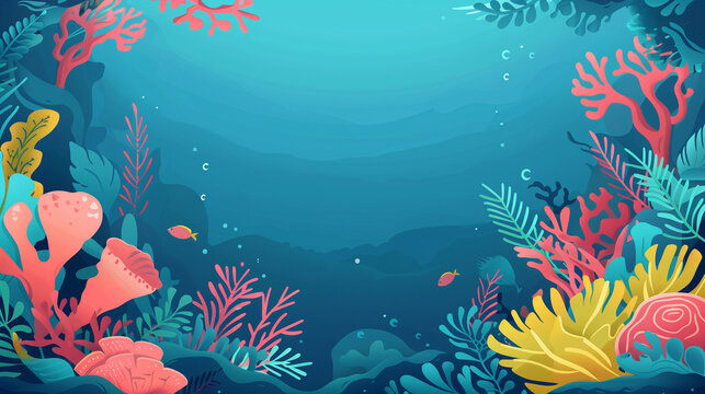 under the sea colorful coral reef frame backdrop template with copy space