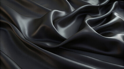 Smooth Black Satin Fabric Texture - obrazy, fototapety, plakaty