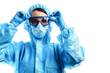 Healthcare Professional in Blue Scrubs Adjusting Headgear Before a Medical Procedure - Powered by Adobe