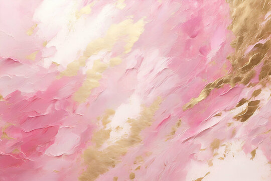 pink abstract painted background texture with shiny metallic golden brush stroke