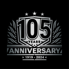 105 years anniversary celebration shield design template. 105th anniversary logo. Vector and illustration.