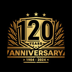 120 years anniversary celebration shield design template. 120th anniversary logo. Vector and illustration.