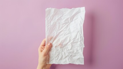 close-up of a hand gripping a wad of crumpled paper, set against a vibrant purple background - obrazy, fototapety, plakaty