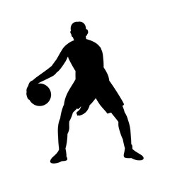 silhouette of a man, guy playing basketball, on a white background