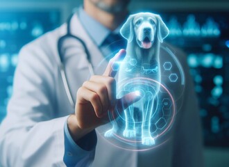  veterinarian,doctor, hand using hologram graphics ,cat,dog.generative ai  art