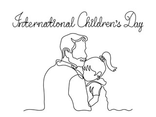 International Children's Day. Abstract family,dad and child,continuous single line art drawing sketch