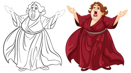 Colorful and line art of a singing opera performer