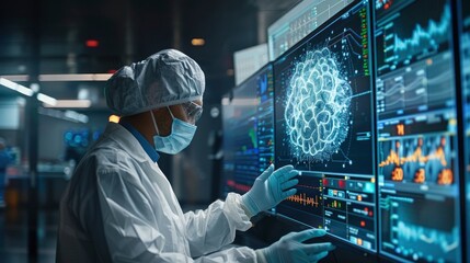future of Neurosurgery healthcare with edge computer concept - obrazy, fototapety, plakaty