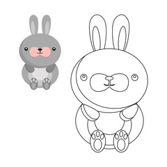 Coloring book for children, cute baby bunny. Illustration and sketch, vector