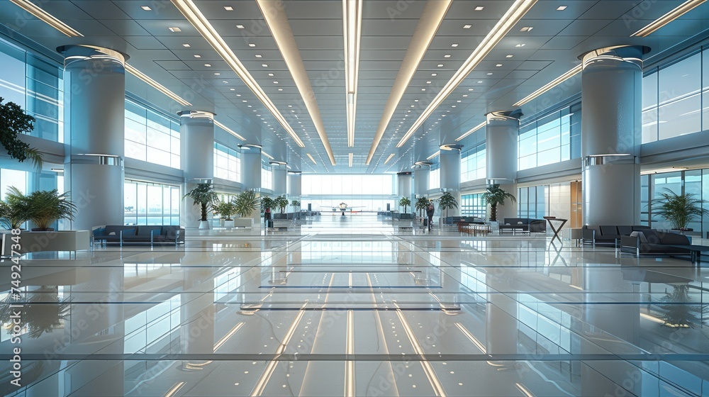 Poster extensive airport lobby. generative ai.