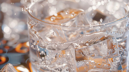Close-up of Ice Cubes in Glass with Beverage Splash