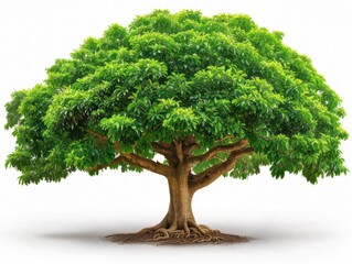 Large Tree With Green Leaves on White Background