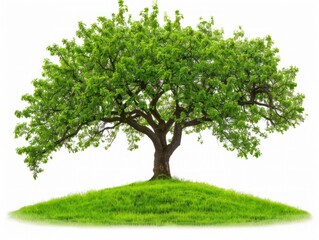 Naklejka premium Green Tree on Grassy Hill
